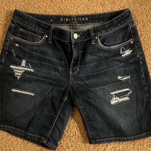 Distressed dark wash denim short by White House Black Market - Picture 1 of 3